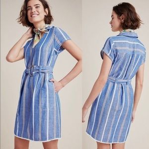 Pilcro Anthropologie striped linen blend dress with belt Size 2